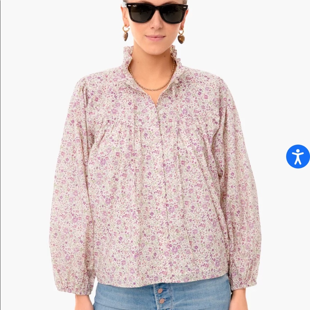 Emerson Fry Purple Calico Floral Cecile Blouse EUC size medium